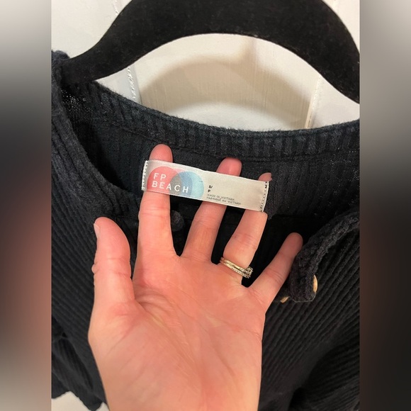 Free People Beach Blossom Ribbed Button Up Dress Black Size Small - Picture 7 of 11